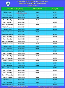Lịch tàu Phú Quý Express Phan Thiết - Phú Quý 5/2026