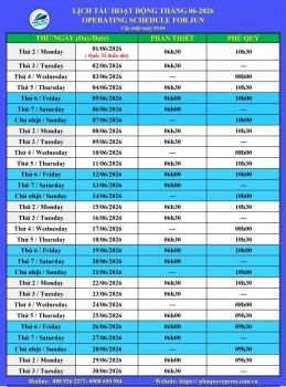 Lịch tàu Phú Quý Express Phan Thiết - Phú Quý 6/2026