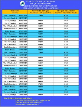 Lịch Tàu Phú Quý Express (Phan Thiết - Phú Quý) 3/2025