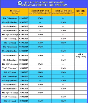 Lịch Tàu Sài Gòn - Côn Đảo 4/2025 (Phú Quý Express)
