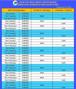 Thông Báo: Lịch Tàu Phú Quý Express TPHCM - Côn Đảo 8/2025